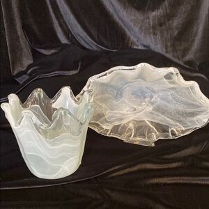 Murano glassware,open Oblong/shell bowl with a tulip smaller dish which matches.
